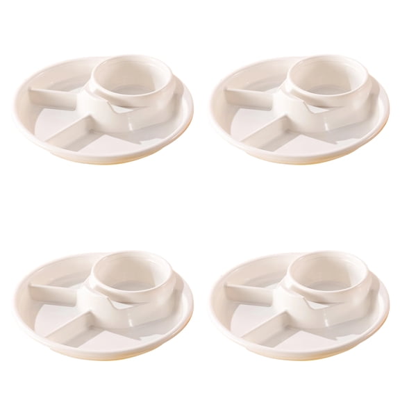 Divided Plates for Adults 4 Packs Unbreakable Portion Control Plate Sectioned with Dividers, 7.7'' Plastic Food Separator Dinner Plates Lightweight Compartment Reusable Portion Control Plates