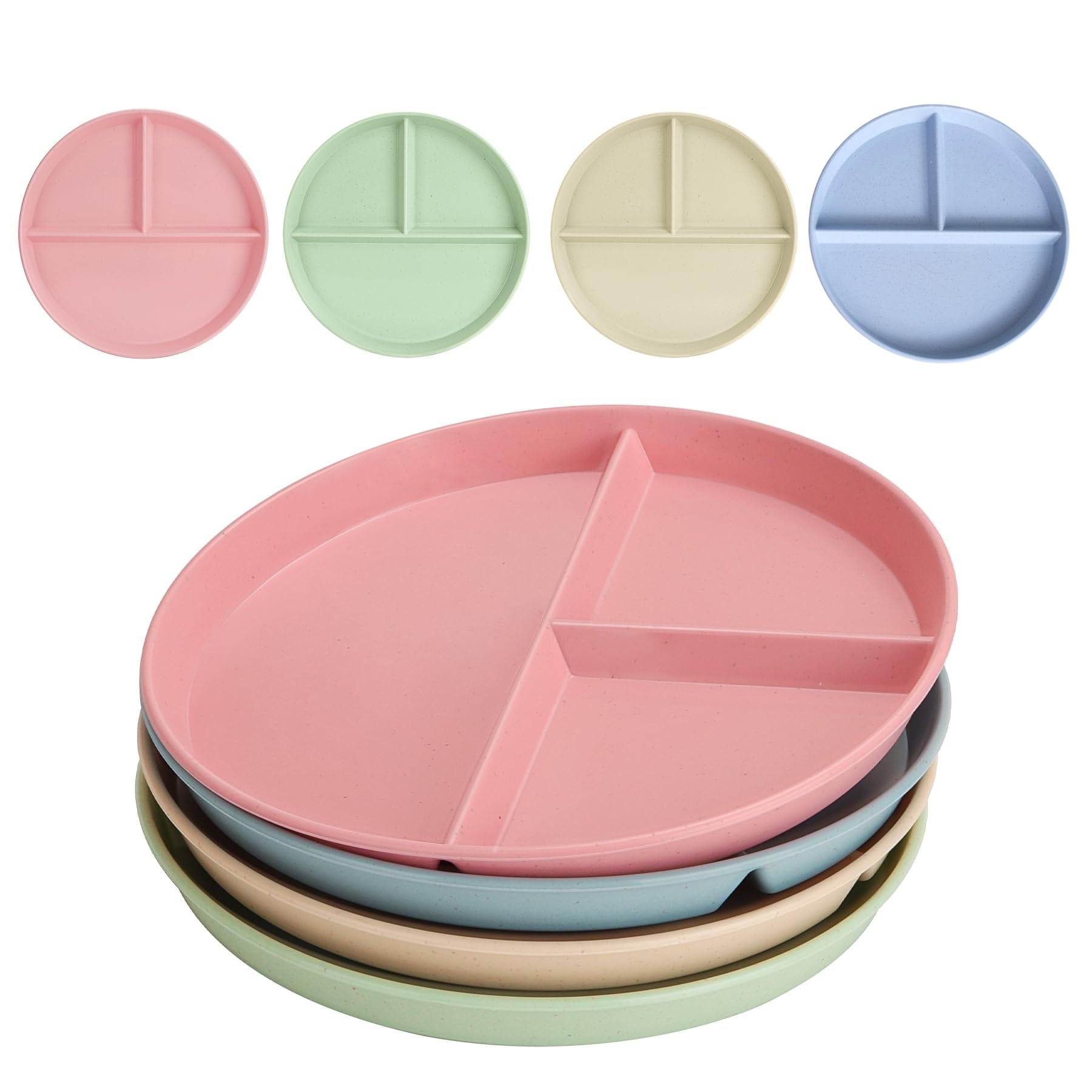 Durable Divided Plates for Portion Control, Reusable Dinnerware for Kids & Adults, Scratch