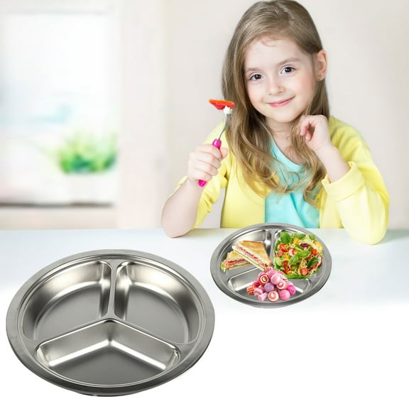 Divided Plates Stainless Steel Basdi Stainless Steel Divided Plates - Bpa-Free Sections for Meals, Dishwasher Safe & Non-Slip Base, Cafeteria-Style Durable Fast Food Trays, Cafeteria Style Trays, A