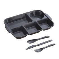 Divided Plates Tray Dinnerware - Microwave & Dishwasher Safe Plastic, 5-Section Design for Balanced Meals, Lightweight & Durable for Camping, Parties, and Family Dinners, 32.5x22x4cm, Black