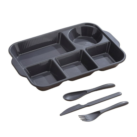Divided Plates Tray Dinnerware - Microwave & Dishwasher Safe Plastic, 5-Section Design for Balanced Meals, Lightweight & Durable for Camping, Parties, and Family Dinners, 32.5x22x4cm, Black