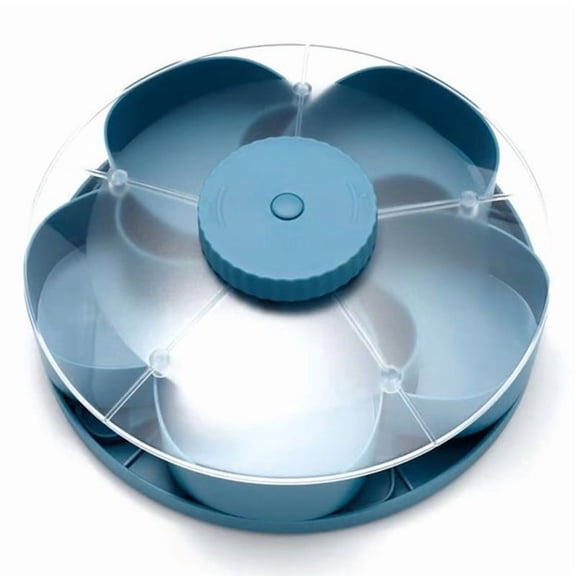 Divided Rotate & Snack Serving Tray, 5-Compartment Rotating Party Platter with Lid, Portable Lazy Susan Snack Box