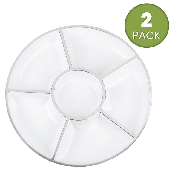 Divided Round Plastic Serving Tray 2 Pack, 6 Section Snack Platter for Veggie Fruit Candy Chips, Perfect Serving Dish for Home Party Picnic and Events
