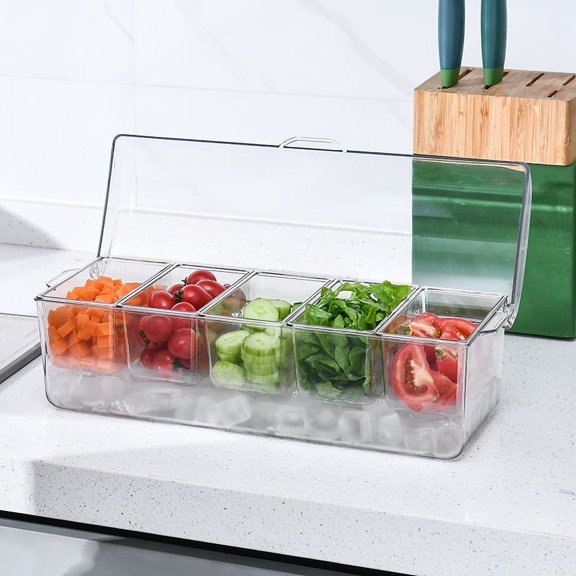 Divided Salad Container with Ice Tray, Reusable Food Storage Box for Picnic & Outdoor Party
