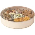 thumbnail image 1 of Divided Serving Dishes with Lid, Appetizer Tray Compartment Round Plastic Food Storage Snack Containers Bins for Candy, Appetizer, Snack, Fruit, Nuts, Veggie, Parties (Beige), 1 of 1
