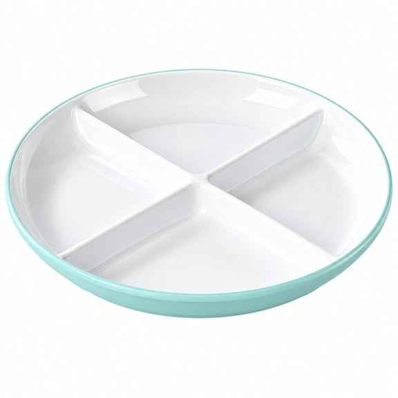 Divided Serving Plate, 9.5 Inch 4 Compartment Food Tray, Round Portion Control Plate, A8 Melamine Snack Plate for Appetizers Fruits Meals, Mint Green