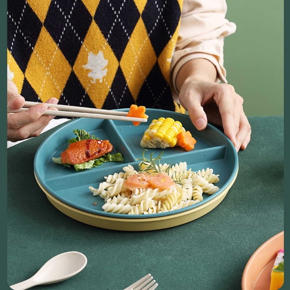 Divided Serving Plates with Compartments for Breakfast Lunch and Dinner, Microwave Safe Fiber Sectioned Dinnerware Set for Everyday Family Meals and Snack Serving