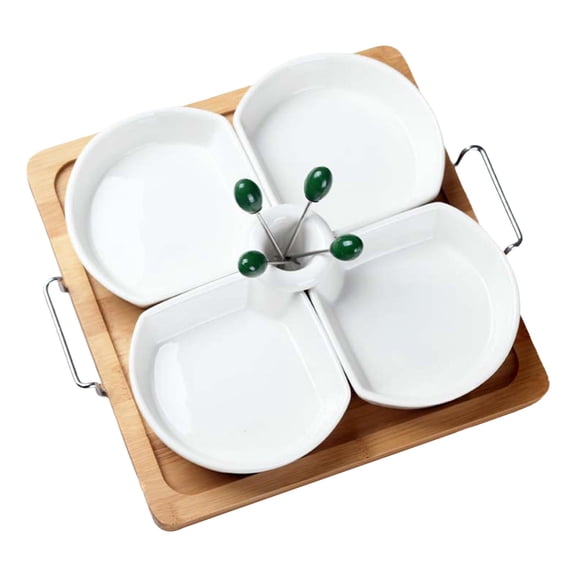 Divided Serving Platter 4 Compartment Fruit Bowl Modern Convenient Portable Chips and Dip Serving Dish Ceramic for Holiday Party Vegetables C