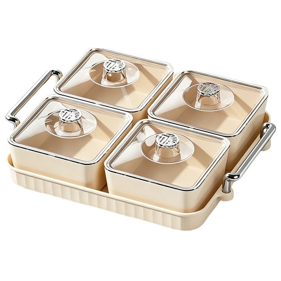 Divided Serving Platter with Lid and Handle,Transparent Snack Tray with 4 Removable Bowls,Snackle Box Divided Snack Platter,Snack Serving Tray Organizer Storage Box for Fruits,Candy,Snack