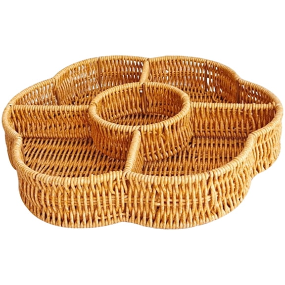 Divided Serving Tray,11.8" Round Snack Serving Trays with 5 Dividers,Plastic Chip and Dip Baskets,Snackle Box Container for Fruits & Candy,Decorative Serving Tray for Party,Trave & Picnic(Yellow)