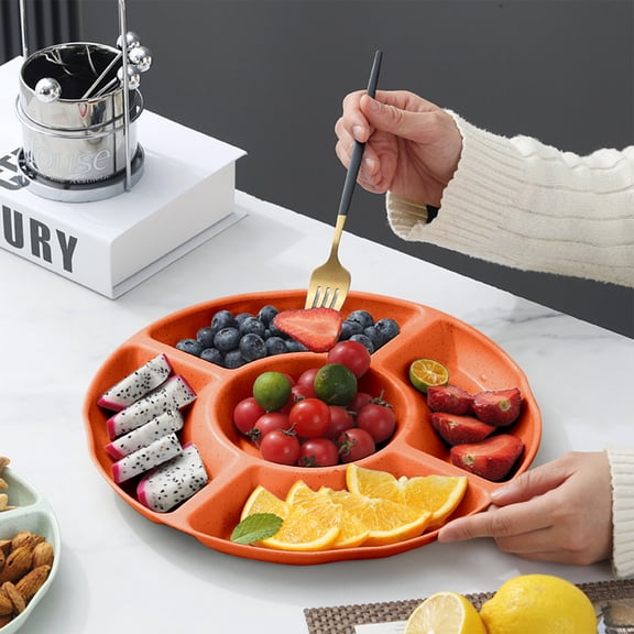 Divided Serving Tray, 9 Inch Chip and Dip Platter, 5 Sectional Appetizer Veggie Plate, Party Snack Relish Tray for Serving Food, Nuts, Candy, Dried Fruit, Veggies
