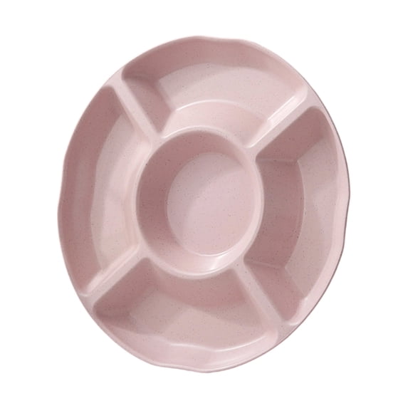 Divided Serving Tray, 9 Inch Chip and Dip Platter, 5 Sectional Appetizer Veggie Plate, Party Snack Relish Tray for Serving Food (Pink)