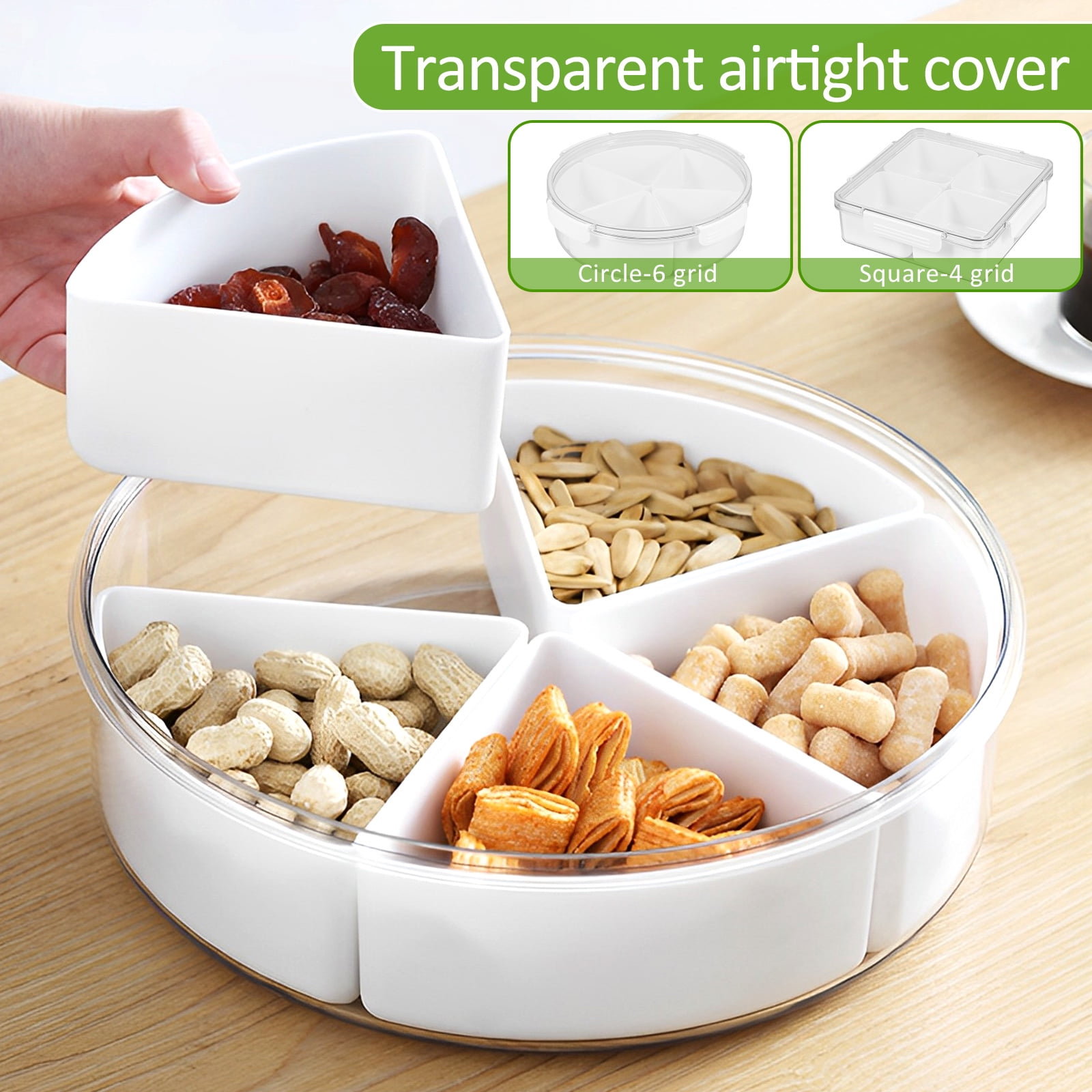 Divided Serving Tray with Airtight Lid, Food Storage Container Removable  Compartments, Snack Tray with Lid for Veggie Fruit Snack Relish Nuts Candy