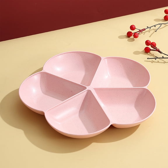 Divided Serving Tray, Appetizer Sectioned Platter, Dessert Serving Dish, Reusable Plastic Snack Plate, Flower Shaped Serving Tray, 5 Compartments for Candy Nut Fruit Vegetable Snack