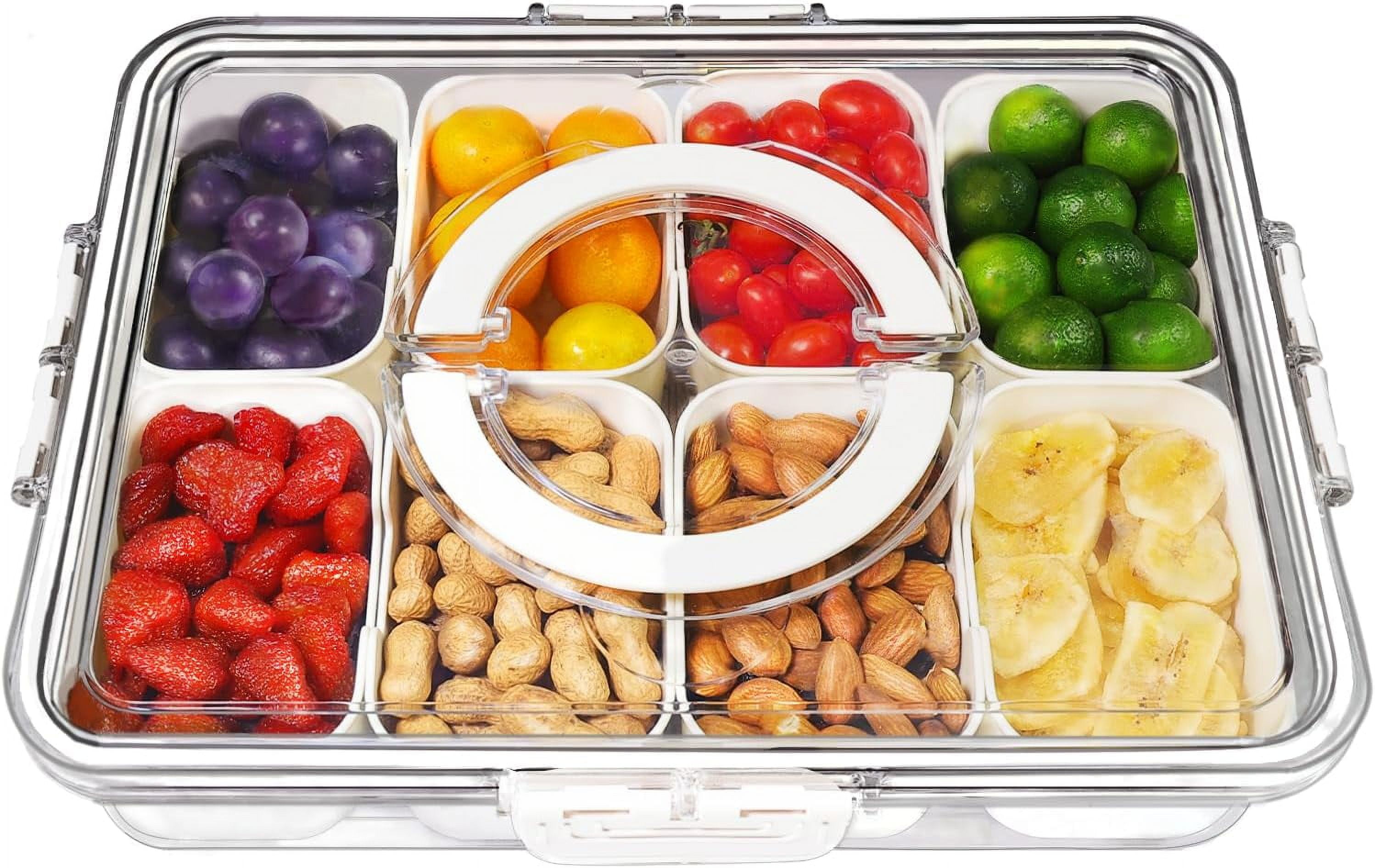 Divided Serving Tray with Lid and Handle, 8 Compartment Snackle Box