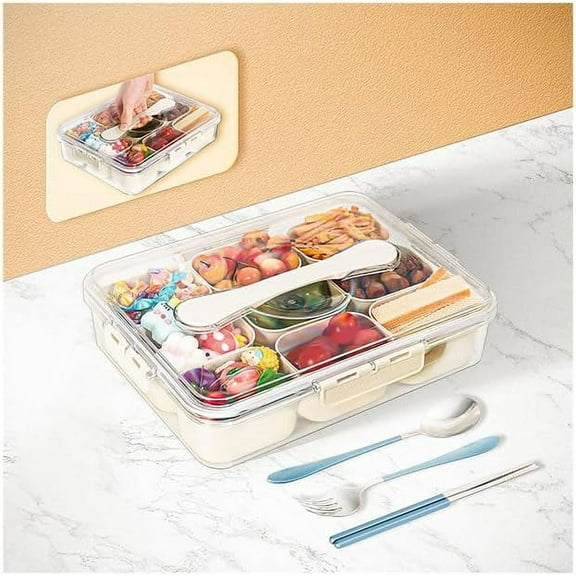 Divided Serving Tray with Lid & Handle - 9 Compartments Portable Snack Platter Organizer Fresh-Keeping Box for Candy Fruit Nuts Spice Charcuterie Container for Entertaining Party Travel Picnic