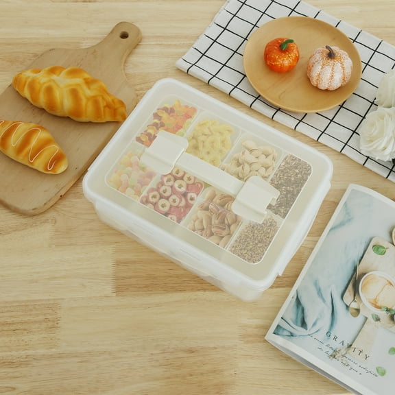 Divided Serving Tray with Lid and Handle Crystal Clear Snackle Box Container 8 Compartments Charcuterie Container Portable Snack Box Container Stackable Snack Platter for Fruits Snacks Candy Nuts
