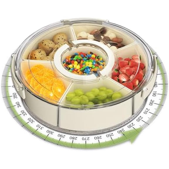 Divided Serving Tray with Lid and Handle, Portable Snackle Box for Veggie, Fruit Snacks Organizer, Clear Snack Spinner Container for Outdoor, Kitchen, Party, Travel