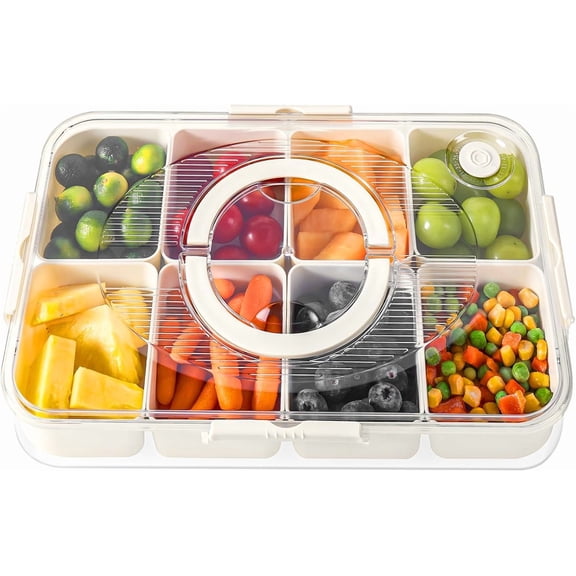 Divided Serving Tray with Lid and Handle Snack Box Charcuterie Container Dishwasher Safe 8 Compartment Snack Platters Portable Clear Organizer for Fruits, Candy, Snacks, Picnic, Travel