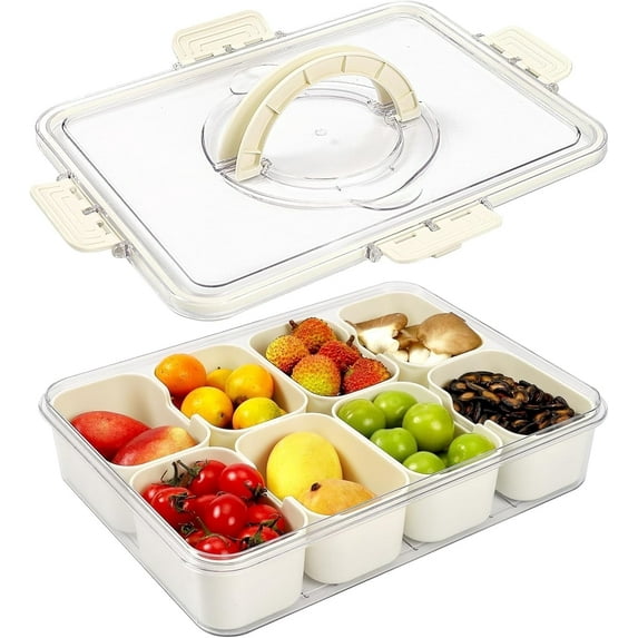 Divided Serving Tray with Lid and Handle,Snack Box ,Container for Portable Snack Platters Clear Organizer for Candy, Fruits, Nuts, Perfect for Party, Entertaining
