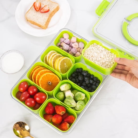 Divided Serving Tray with Lid and Handle--Snackle Box Charcuterie Container for Portable Snack Platters - Clear Organizer for Candy, Fruits, Nuts, Snacks Entertaining Kitchen Transparent Utensils