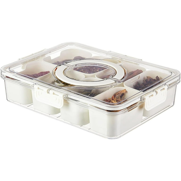 Divided Serving Tray with Lid and Handle Snackle Box Charcuterie Container Portable Snack Platters Clear Organizer for Candy, Fruits, Nuts, Snacks