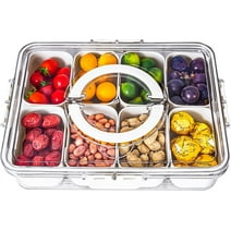 Divided Serving Tray with Lid and Handle,Snackle Box Charcuterie Container for Portable Snack Platters,Clear Organizer for Candy, Fruits, Nuts, Snacks