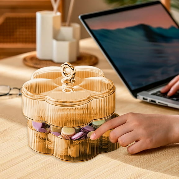 Divided Serving Tray With Lid | Plastic Snack Organizer | 2-Layer Candy Bowl | Airtight Moistureproof Seal | Clear, Orange, Blue | 17.5cm Durable Compartment Storage for Nut Crackers, Sweets, Snacks