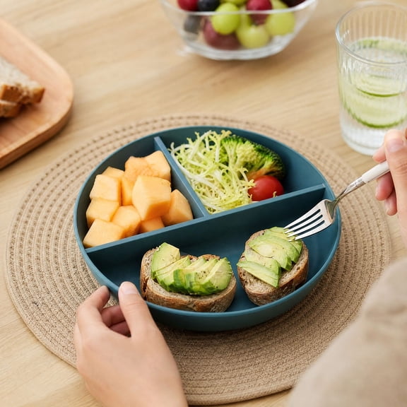 Divided Serving Tray Set Round Three Compartment Portion Control Plate for Weight Management Balanced Meals Home Kitchen Dining Party Gift Set
