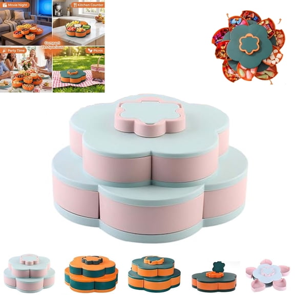 Divided Serving Tray That Spins, Divided Spin and Snack Serving Tray, Lazy Susan Snack Platter with Multi-Compartment Food Organizer Design, for Kitchen, Party, Trave and Picnic