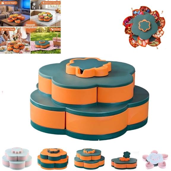 Divided Serving Tray That Spins, Divided Spin and Snack Serving Tray, Lazy Susan Snack Platter with Multi-Compartment Food Organizer Design, for Kitchen, Party, Trave and Picnic