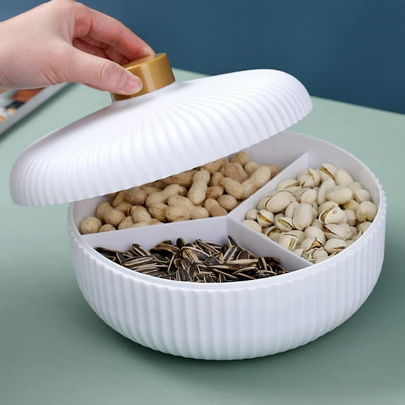 Divided Serving Tray TASTAN Divided Serving Tray with Removable Lid - Round Sectional Snack & Veggie Plates for Parties, Bpa-Free Plastic Food Display Dish for Charcetuties & Entertaining, White