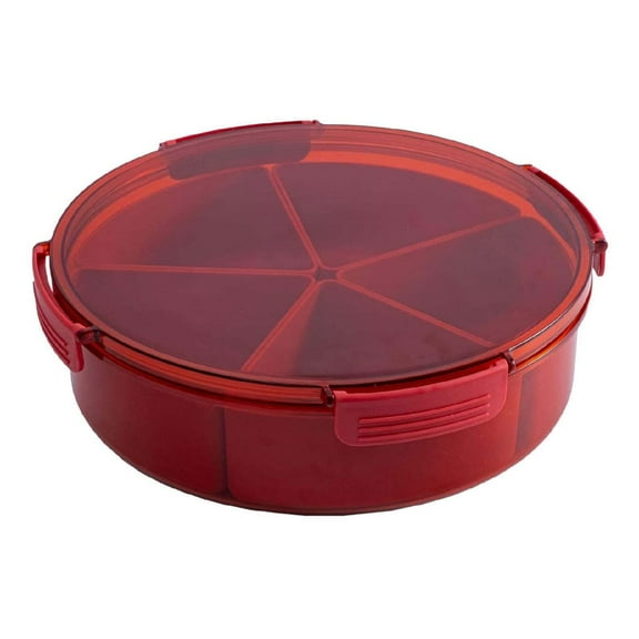 Divided Serving Tray W/Secure Lid - 5 Section Snack Veggie Dip Party Platter Stackable Plastic Containers, PRYESS
