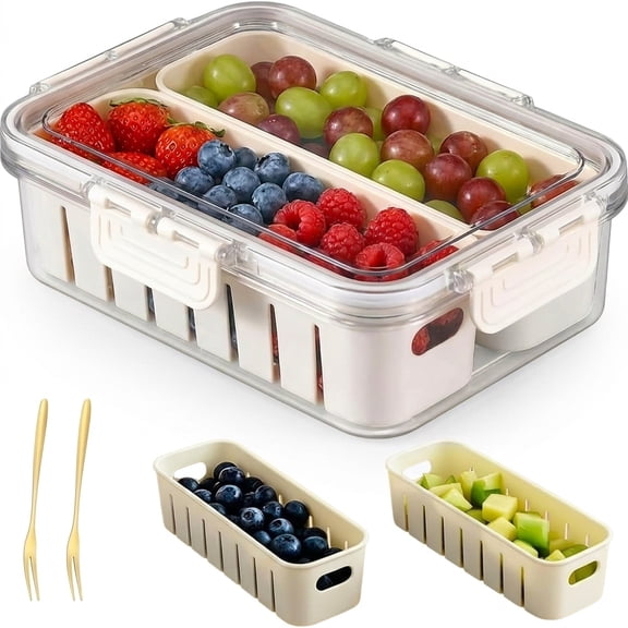 Divided Serving Tray with Lid & 2 Golden Forks, 2 Compartments Snackle Box Container