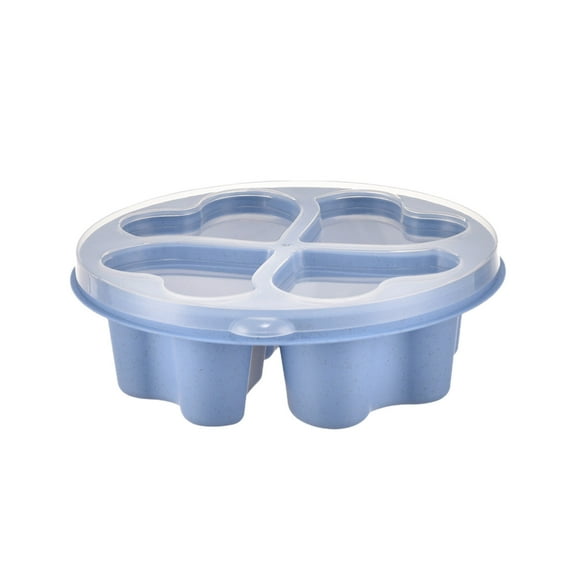 Divided Serving Tray with Lid, Fruit Platter 4 Heart Shape Compartment, Reusable Round Plastic Food Containers for Snack Storage (Blue)