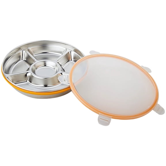 Divided Serving Tray with Lid, Stainless Steel Snack Box, Reusable Lunch Container, Five Compartments, Leakproof Design, Ideal for Food Storage