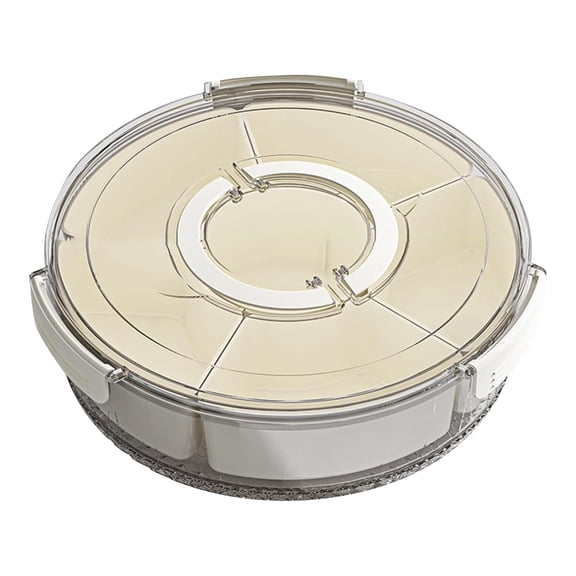 Divided Serving Tray with Lid and Handle, 6-Compartment Rotating Snackle Box for Candy and Spice, Portable Sealing Container for Kitchen Party