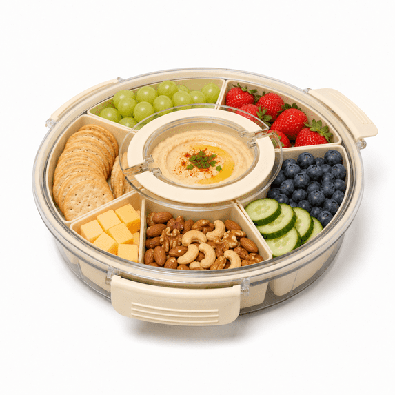 Divided Serving Tray with Lid and Handle Large Snack Container Snackle Box Food Platter for Charcuterie Veggie Fruit