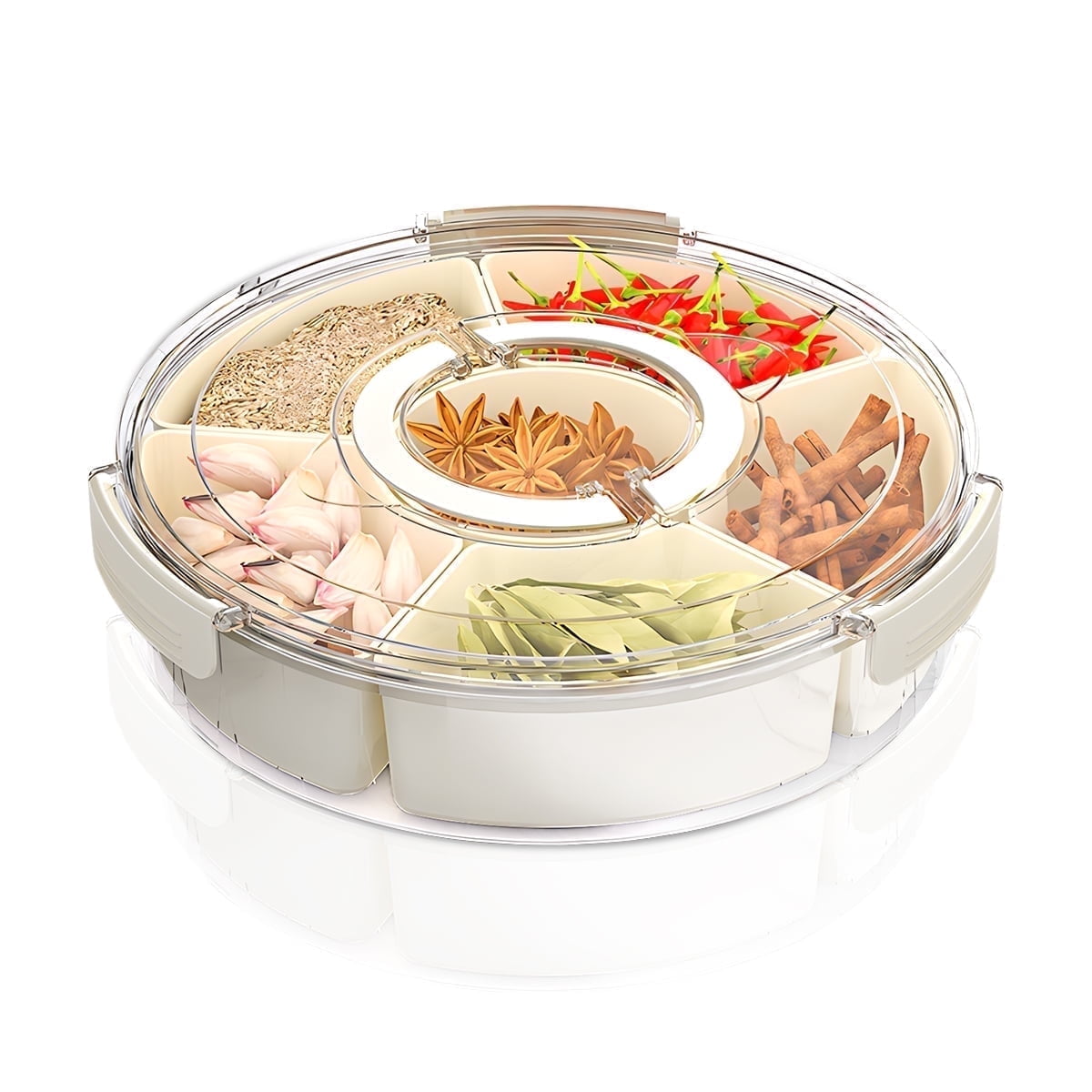 Divided Serving Tray with Lid and Handle,Large Snack Spinner Snackle Box Container Food Platter for Charcuterie Veggie Fruit
