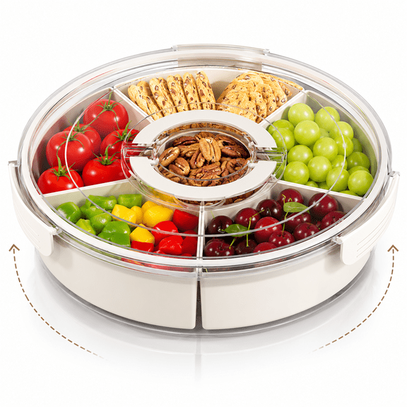 Divided Serving Tray with Lid and Handle,Snackle Platters Portable Rounded Bottom Rotates Snack Box Charcuterie Container for Fruits Candy Organizer