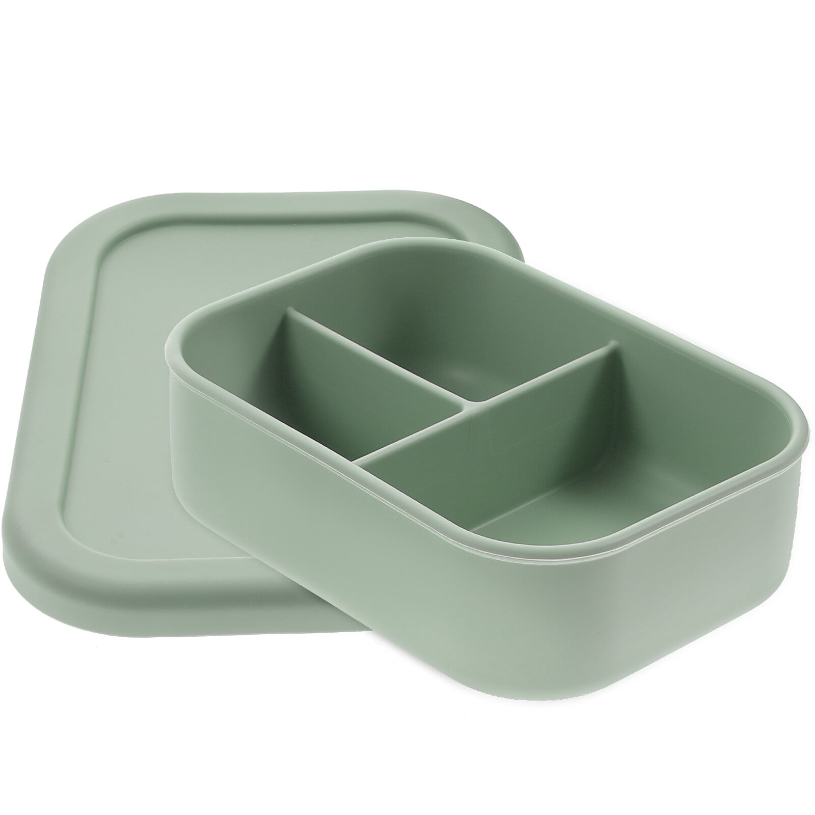 Divided Silicone Lunch Box Rectangular Food Container 3 Compartments ...