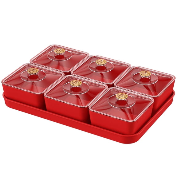 Divided Snack Box With Lid, 6 Compartment Candy And Dried Fruit Serving Tray, Portable Storage Container For Nuts Treats Party Table