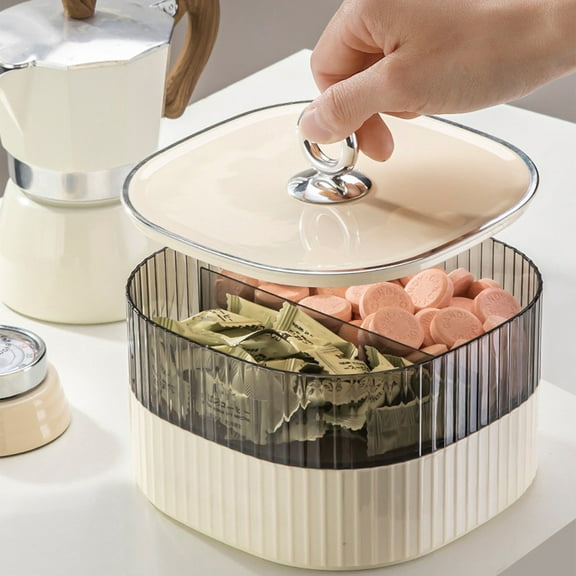 Divided Snack Serving Tray with Lid, 2-Compartment Plastic Candy & Nut Organizer, Airtight Moistureproof Food Storage for Fruits, Crackers and Snacks