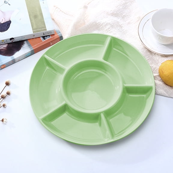 Divided Snack Tray Plastic Serving Platter with Lid Detachable Multi-Compartment Fruit Plate for Party Picnic Home Use 11.4 Inch White Green