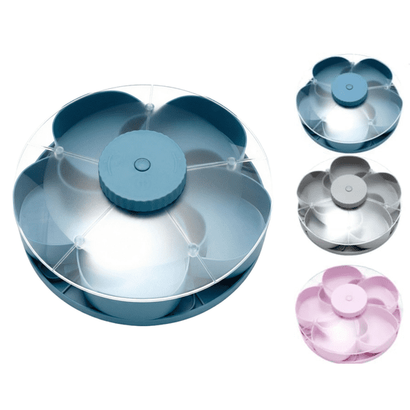 Divided Spin and Snack Containers, Multi-Compartment Rotating Snack Tray Snack Box, Portable Snack Containers with Rotating Cover for Kitchen Party Travel Picnic Blue