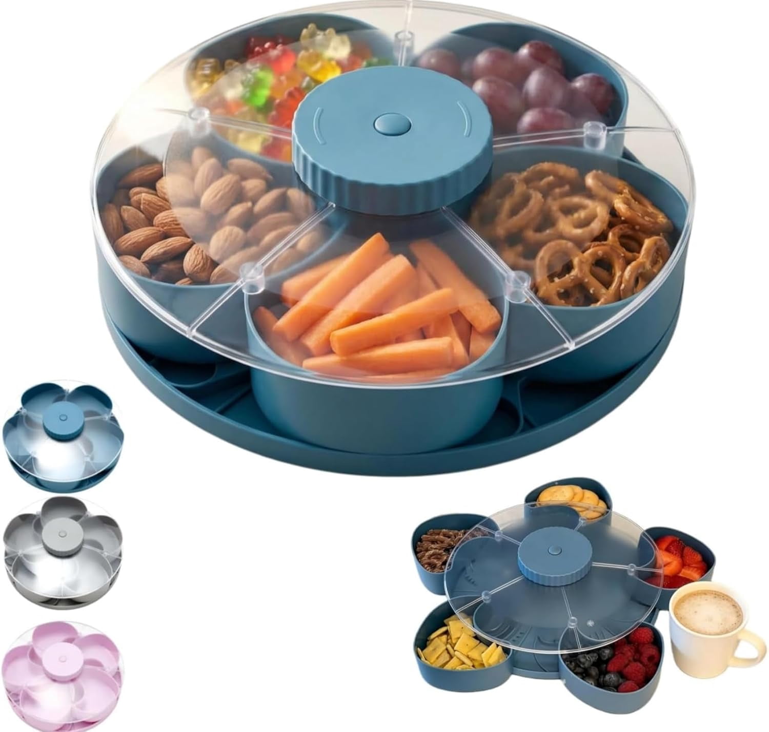 Divided Spin and Snack Containers, Multi-Compartment Rotating Snack ...