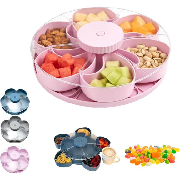 Divided Spin and Snack Serving Tray, Divided Serving Tray That Spins – Perfect for Snacks, Dips & Party Appetizers, Multi-Compartment Storage Trays are Suitable for Storing Snacks