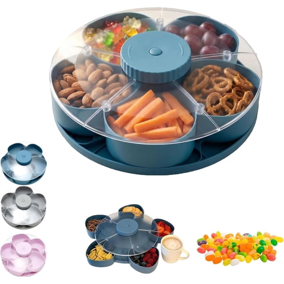 Divided Spin and Snack Serving Tray, Divided Serving Tray That Spins – Perfect for Snacks, Dips & Party Appetizers, Multi-Compartment Storage Trays are Suitable for Storing Snacks