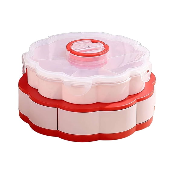 Divided Spin and Snack Serving Tray, Divided Serving Tray That Spins,Rotating Snack Box Container with Lid,Multi-Compartment Food Organizer Design, Lazy Susan Organizer for Fruit, Nuts, Candy