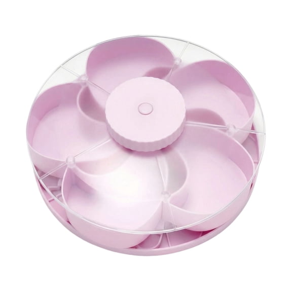 Divided Spin and Snack Serving Tray, Multi-Compartment Food Organizer Design, Rotating Snack Serving Tray Spin, Portable Travel Snackle Box with Rotating Cover Pink